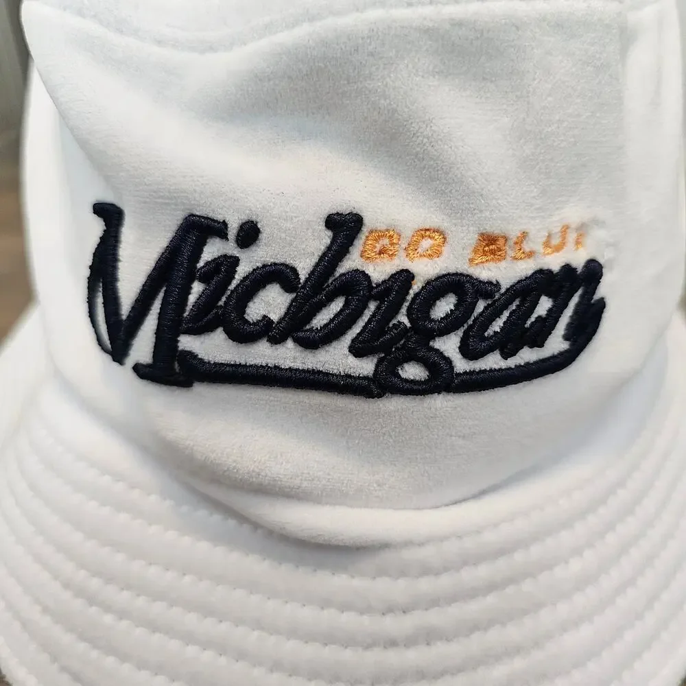 Vintage Michigan Wolverines Bucket Hat 90s White Black Go Blue Soft Fleece UM